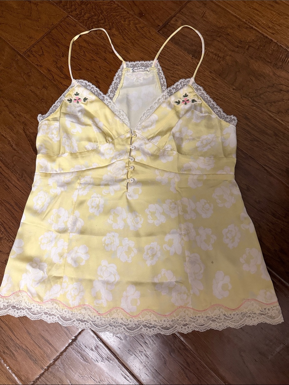 Yellow Floral Lace-Trim Camisole Top